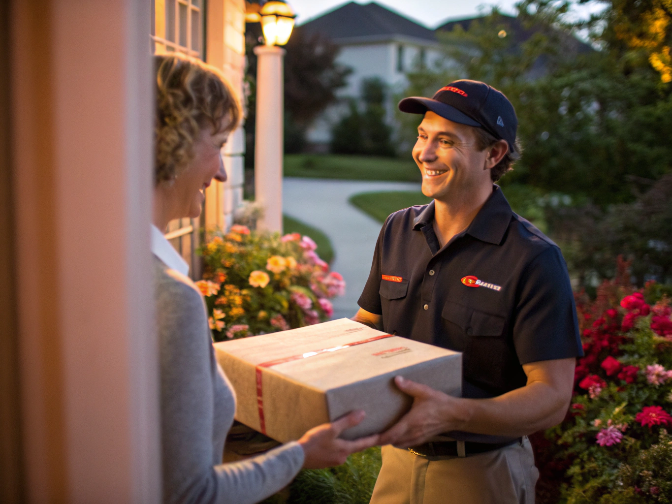 Courier delivering a parcel directly to customer.