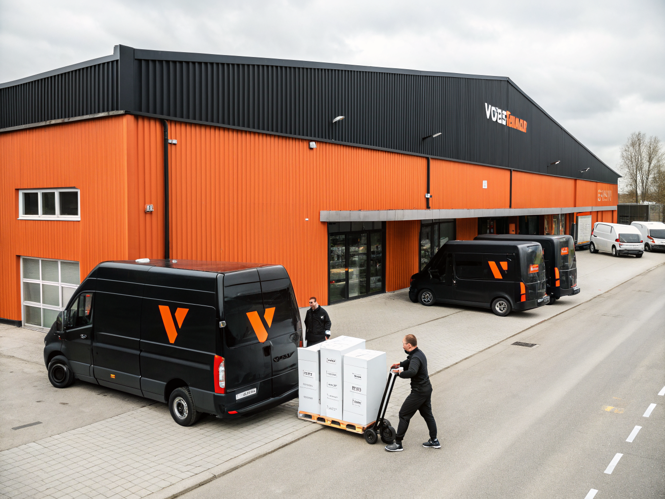 ApexLink delivery vans loading packages at depot bays.