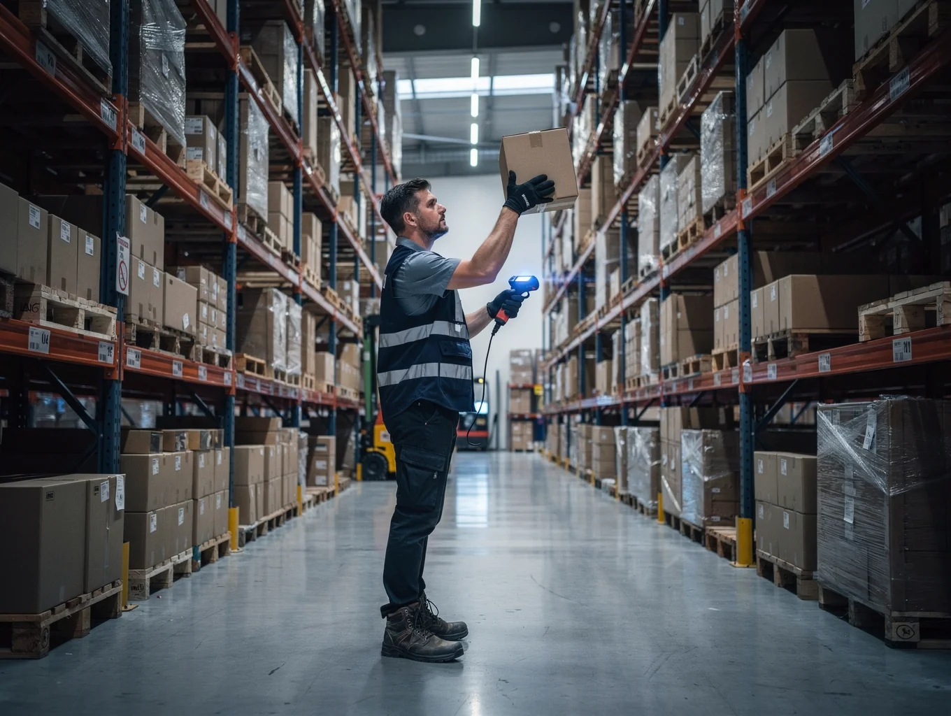 Organized e-commerce fulfillment warehouse with packed shelves